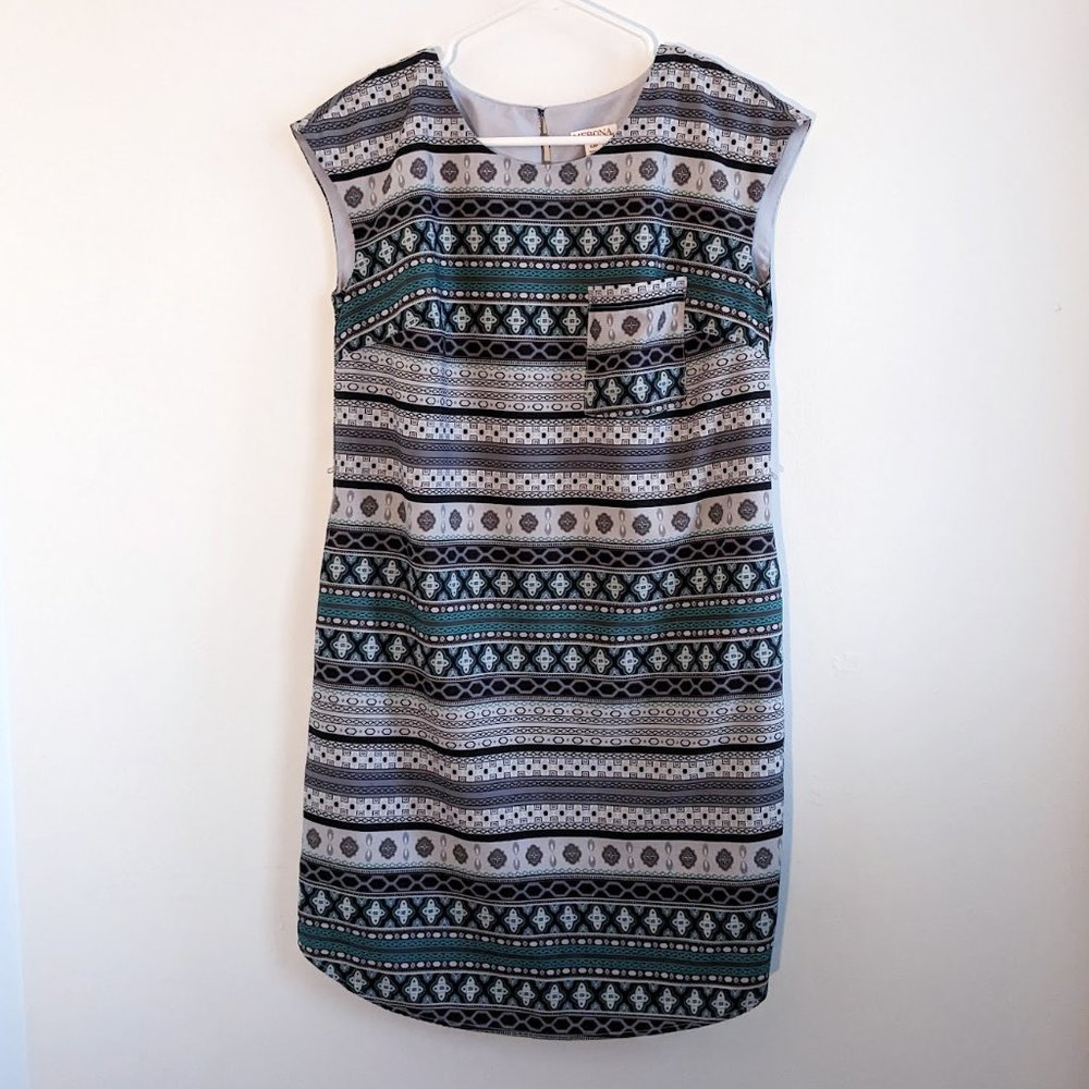 Merona Print Shift Dress in Teal, Black & Gray - Size Small